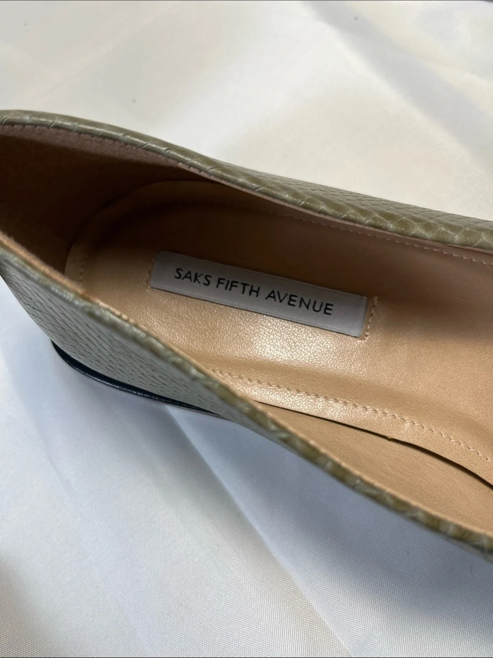 Saks Fifth Avenue Olive Textured Pointed-Toe Flats